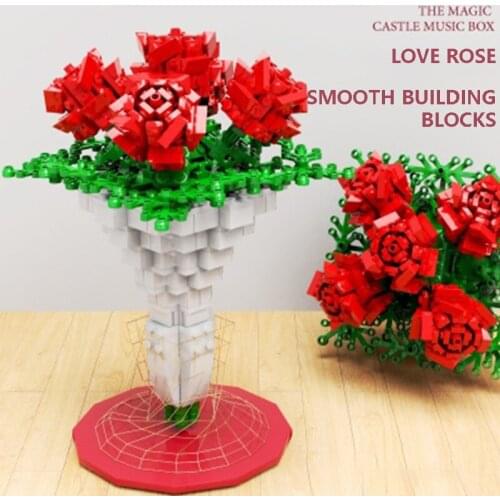 2021 New Toys for Princess Girl Birthday Christmas Valentines Day Gift Rose Flower Building Block Model Toys for Kids Gifts