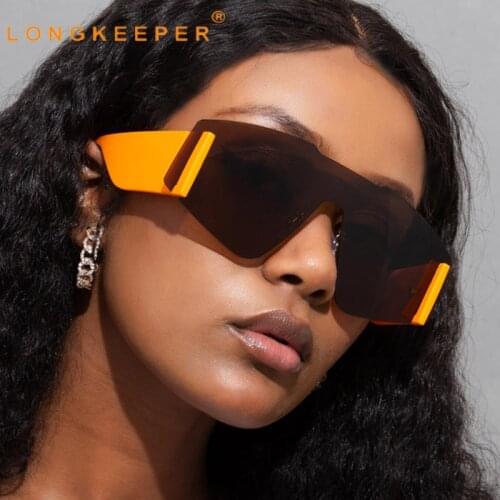 New One Piece Oversize Rectangle Sunglasses Women Irregular Steampunk Eyewear Men Vintage Rimless Square Eyeglasses Oculos