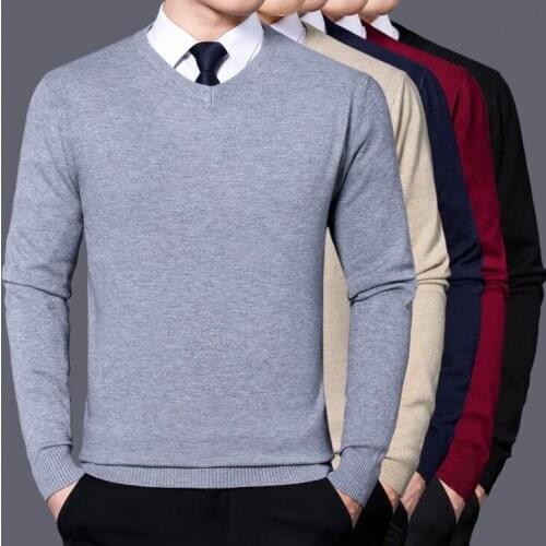 New Long Sleeves Mens Sweater Fashion Cotton Knit Sweater Pullover V-Neck Base
