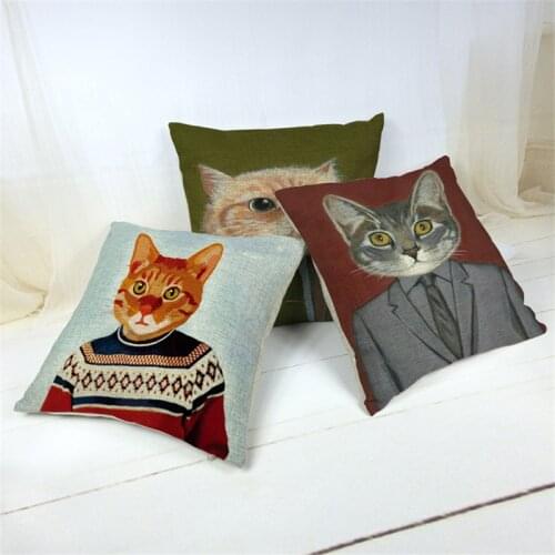 Wholesale Cheap Pillowcase Mr Miss Cat Cushion Cover Cartoon Animals Linen Pillow Cover Sofa Car Home Decorative Throw Pillows