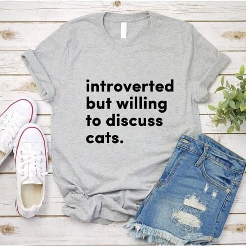 Introverted But Willing To Discuss Cats T Shirt Aesthetic Shirt for Cats Lover Harajuku Style Summer Short Sleeve Tee