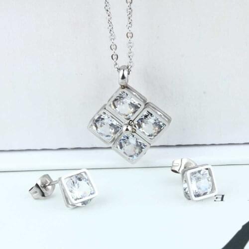 OUFEI Wholesale Stainless Steel Jewelry Sets Crystal Necklace And Earrings Fashion Wedding Jewelery Sets For Women Accessories