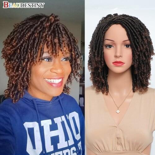 Beaudestiny Synthetic Dreadlock Wig Short Black Brown Red Wig Soft Faux Locs Wig Braided Crochet Twist Hair Wigs For Black Women