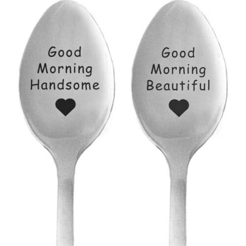 Gift for Boyfriend Stainless Steel Spoon Good Morning Handsome Beautiful Girlfriend Present Valentines Day Gift Party Favors