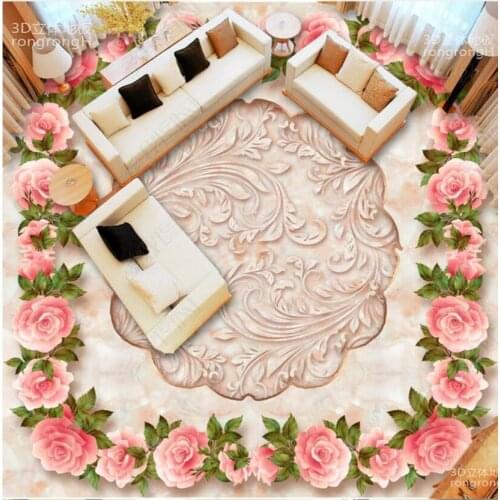 Custom Photo 3d flooring European style rose pattern jade relief decorative vinyl pvc self-adhesive wallpaper for walls in rolls