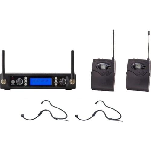 Professional UHF Wireless Dual Headset Microphone microfone System w 3.5mm male screw plug