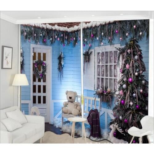 Christmas Curtain Luxury Blackout 3D Window Curtain Living Room girl Bedroom party decorate Drapes Rideaux Cortina pillowcase