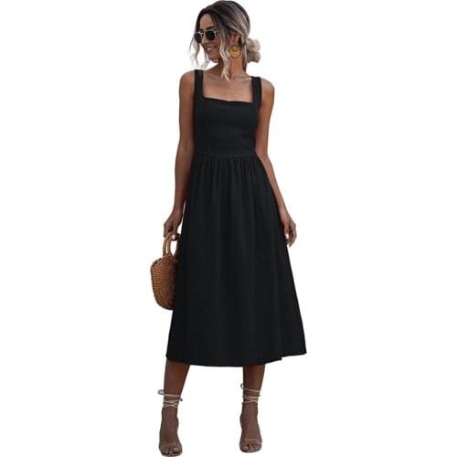 Sundresses for Women Summer Long Dress Sexy Backless Casual Sundress Ruched Slip Midi Dress 2021 Ladies Strap Vestidos Clothes