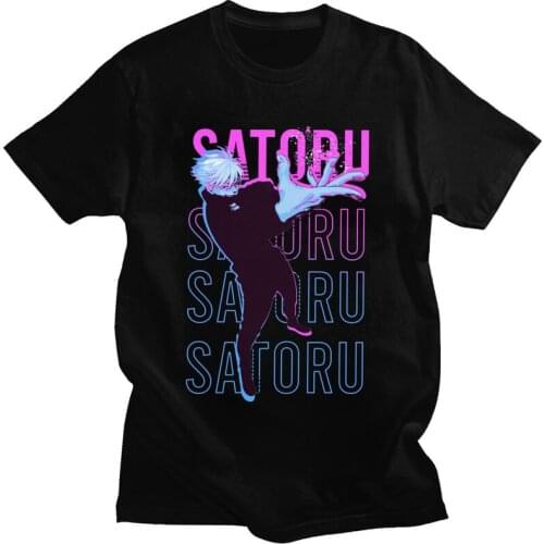 Satoru Gojo Streets Retro 80s Anime Manga T Shirt Men Pure Cotton Tee Tops Jujutsu Kaisen Tshirt Short Sleeve Fashion T-shirt
