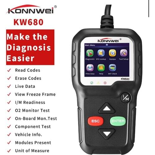 Code reader scanner Multi-language full obd2 function kw 680 In Russian car diagnostic tool pk AD310 OM123 Konnwei KW680