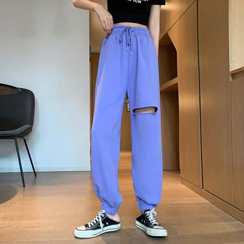 Gray Sweatpants For Women 2021 Autumn New Baggy Fashion Oversize Hole Harem Pants Balck Trousers Female Loose Streetwear C7554