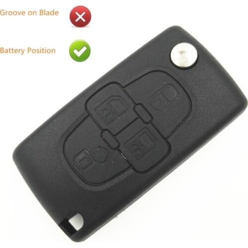 Uncut 4 Buttons Replacement Flip Car Blank Key with Battery Place No Groove on Blade For Citroen C8 New CE0523 Key Shell