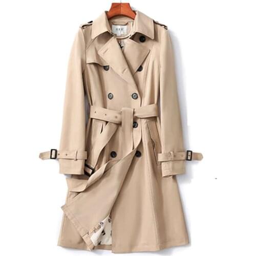 Trench Coat Women Classic Simple Pocket Double-breasted Slim Outwear 2020 Womens Autumn Waist Temperament Thin Windbreaker E204