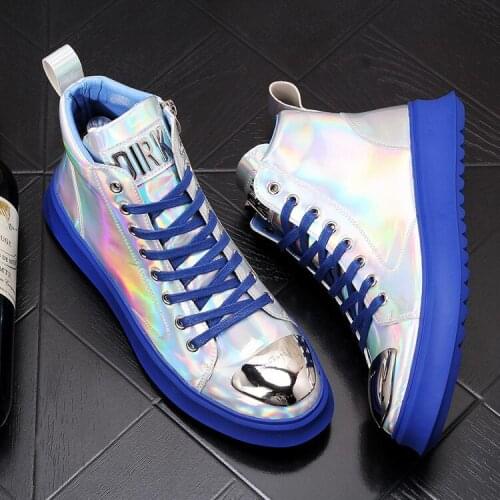 ERRFC Trending Of Men Leisure Shoes Fashion Lace Up Round Toe High Top Platform Shoes For Man Silver Casual Street Zapatos Gold