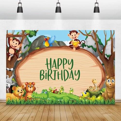 Tropical Safri Forest Jungle Animals Grassland Happy Birthday Party Kid Photo Backdrops Photo Background Photozone Photophone