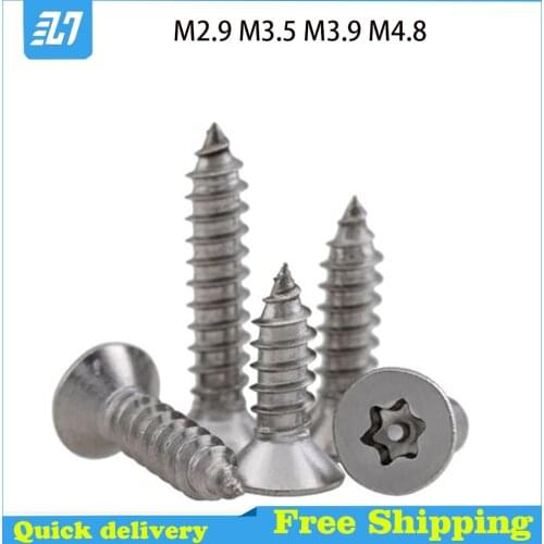 Flat Head Six Lobe Torx Self Tapping Countersunk Security Head Wood Bolt 304 Stainless Steel M2.9 M3.5 M3.9 M4.8