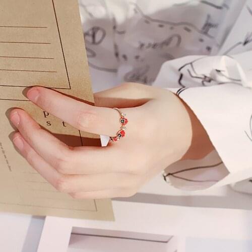 Jewelry Sweet Fruit Ring Ins Ring Vintage Ring Fashion Temperament Sweet Versatile Love Opening Ring Female Jewelry