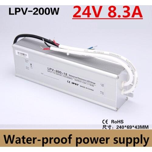 Factory outlet 200W 24V 8.3A Waterproof outdoor Single Output power supply for LED light led driver Aluminiun case LPV-200-24