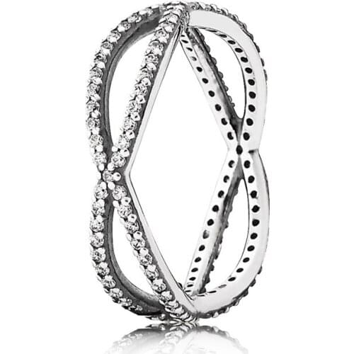 European Style 925 Sterling Silver Crossing Paths, Clear CZ Ring Compatible Women Jewelry