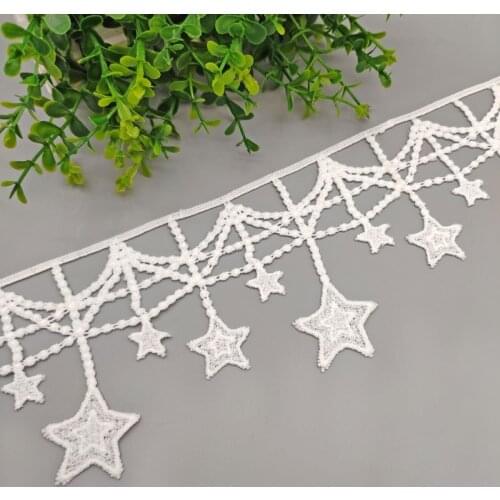 1Meter Hollow Out Water Soluble White Lace Ribbon DIY Handmade Crafts 9.5cm Wide Lace Tape Wedding Decor Star Tassel Fringe
