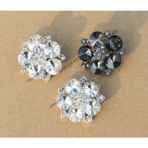 1pcs/lot fashion 28mm round flower diamante grey clear crystal decorative button for women over coat bag sewing embellishments