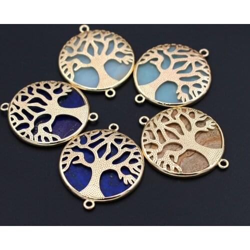 10pcs Natural 2 hole Amazonite Stone Pendant Connectors Tree of Life Stone Charms for Bracelet Necklace Jewelry Making DIY