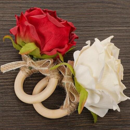 2Pcs Simulation Flower Napkin Rings Faux Pink Rose Napkin Ring Serviette Buckles Holder For Party Table Decor Wedding