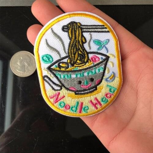 2PC NOODLE FOOD Letter cartoon Embroidery Patch Iron on Patches for Clothing embellished Clothes DIY Craft Supply 80*60mm
