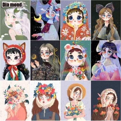5D DIY Diamond Painting Big Eyed Fairy Diamond Embroidery Cartoon Girl Cross Stitch Rhinestones Pictures Handicrafts Home Decor