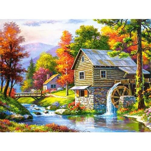 5D Diy Diamond Painting Cross Ctitch Kits Village Villa Diamond Mosaic Landscape Painting Embroidery Full Drill Gift Home Decor