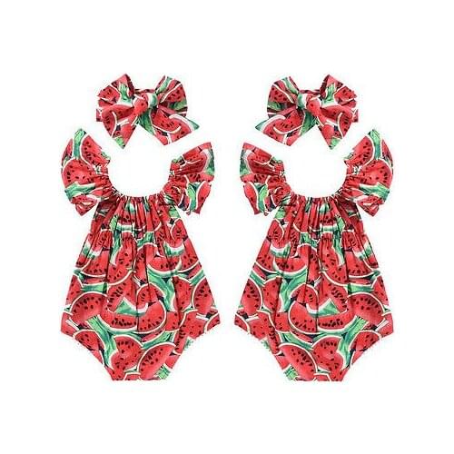 Lovely Newborn Baby Girls Watermelon Romper Bodysuit+Headband Clothes Sunsuit