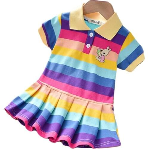 2021 Baby Tennis Dress Girls Rainbow Stripe Sport Dress Kids Clothing Fancy Stylish Clothes Cotton School Clothes Play Dress