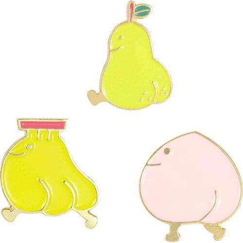 Walking Fruit Enamel Pin Custom Funny Pear Banana Peach Brooch Shirt Lapel Bag Cartoon Badge Diy Jewelry Gift for Kids Friend