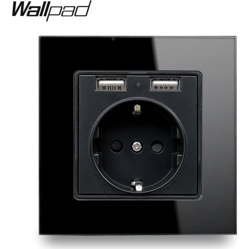 EU Wall Socket with 2.4A 2 x USB Charging Ports Wallpad Glass Power Outlet EU Standard Socket with Two USB Ports