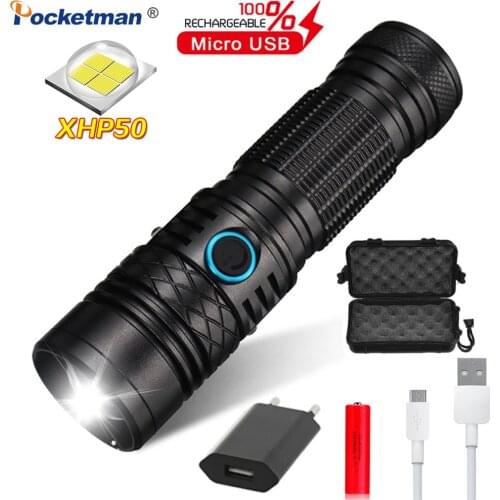 30000LM Telescopic Zoom Flashlight XHP50 Torch Lantern Glare LED Lanterna Outdoor Camping Light Patrol Rechargeable Flashlight