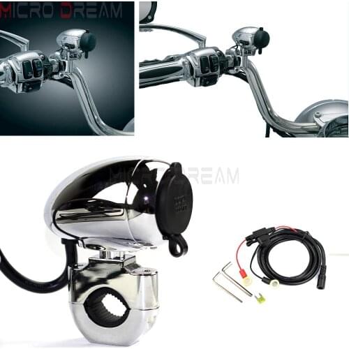 Chrome Motorcycles Cigarette Lighter USB 1" 7/8" Handlebar Electrical Power Point For Harley Yamaha Honda ATV Scooter Bicycle