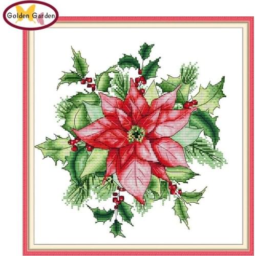 GG Christmas Red Cross Stitch Painting Embroidery Needleworks Sets Joy Sunday 14CT 11CT Cross Stitch Stamped Kits for Home Decor