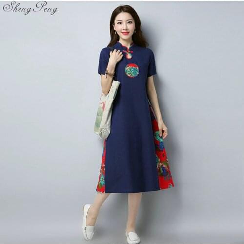 Retro style Chinese oriental dresses modified cheongsam modern qipao dress female long cotton qipao dress Q808