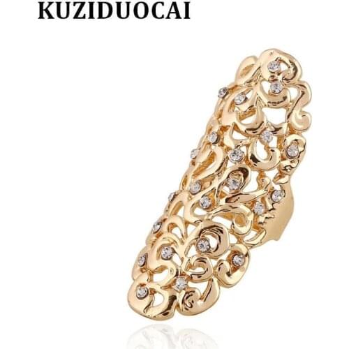 Kuziduocai New Hot ! Fashion Fine Jewelry Pierced Carved Rhinestone Bohemia Beautiful Dazzling Wedding Rings For Women Gift R-14