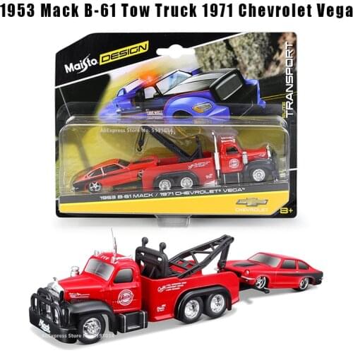 Maisto 1:64 Hot 1953 Mack B-61 Tow Truck 1971 Chevrolet Vega Design elite transport Die-casting car model collection gift toy