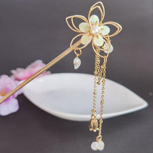 Chinese Style Tassels Metal Hair Sticks Hairpin Pearl Hair Pins Clip Flower Hair Chopsticks Wedding Party Headwear Headpiece