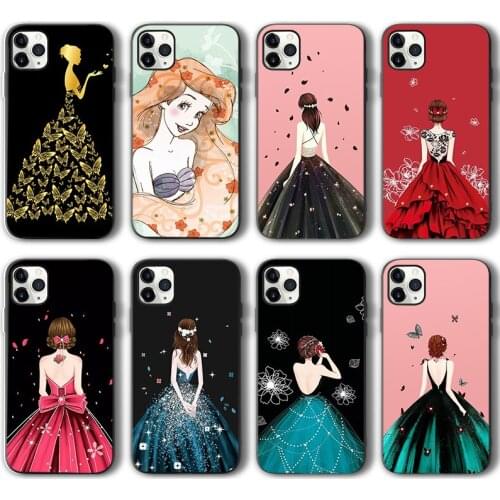 Girl Fashion Case for iPhone 12 Pro Funda Case for iPhone 11 12 Pro XR XS Max mini 7 X 8 6 6S Plus 5 5S SE 2020 Black Silicone