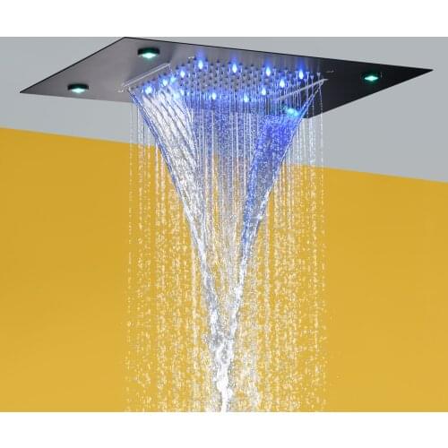 Black Bathroom Shower Head 100V~240V Alternating Current Colorful LED Bathroom Top Rain And Waterfall Shower Mixer Set