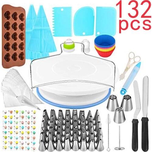 132 Pcs/Set Cake Decorating Tip Sets Pastry Bag Confectionery Accessories Nozzle Stainless Cream Cake Baking Tools