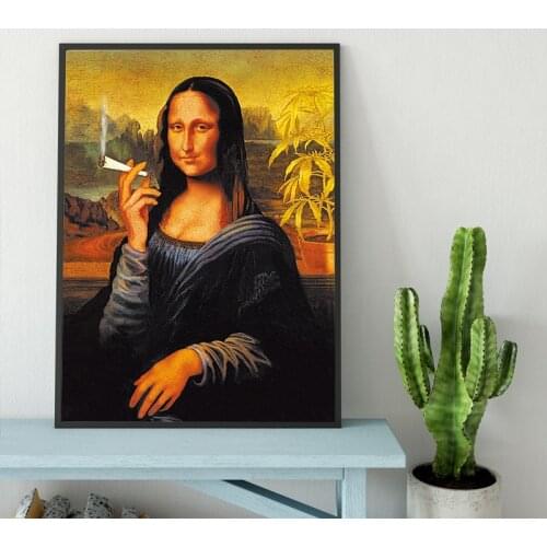 Spoof Dadaism Wall Art Creative Smoking Mona Lisa Canvas Poster Prints Classical Painting Study Room Decoration Hallway Pictures