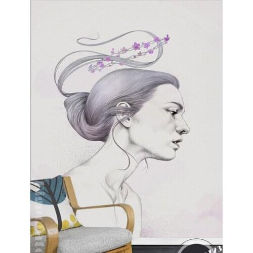 The latest 3D murals,Beautiful sexy long hair beauty body art. Living room sofa TV wall bedroom wallpaper