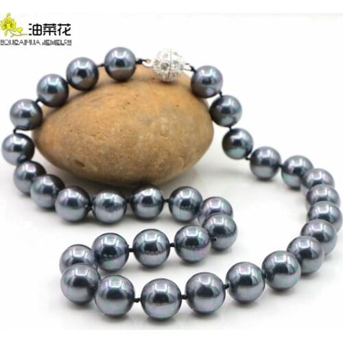 Charm 6-14mm 5 Styles Black South Sea Shell Pearl Necklace Magnet Button Woman Girl Birthday Gift Christmas Wedding Jewelry 45cm