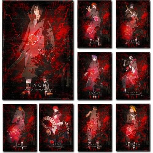 Bandai Naruto Uchiha Sasuke Akatsuki Anime Poster Home Decor Black and Red Abstract Wall Art Oil Painting Canvas Painting Cudros