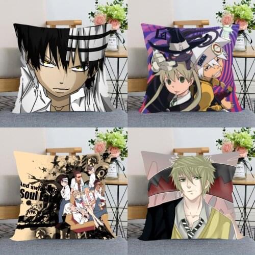 Custom Soul Eater Anime Zipper Pillowcase Home Decoration Satin Fabric Square Pillowcase 40x40cm Bedroom Pillow Cover 0511