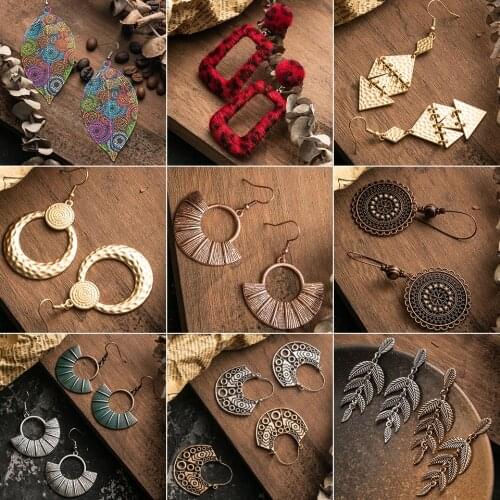 Simple Vintage Leopard Autumn And Winter Teardrop Earrings For Women Metal Leaf Round Circle Water Drop Pendant African Jewelry